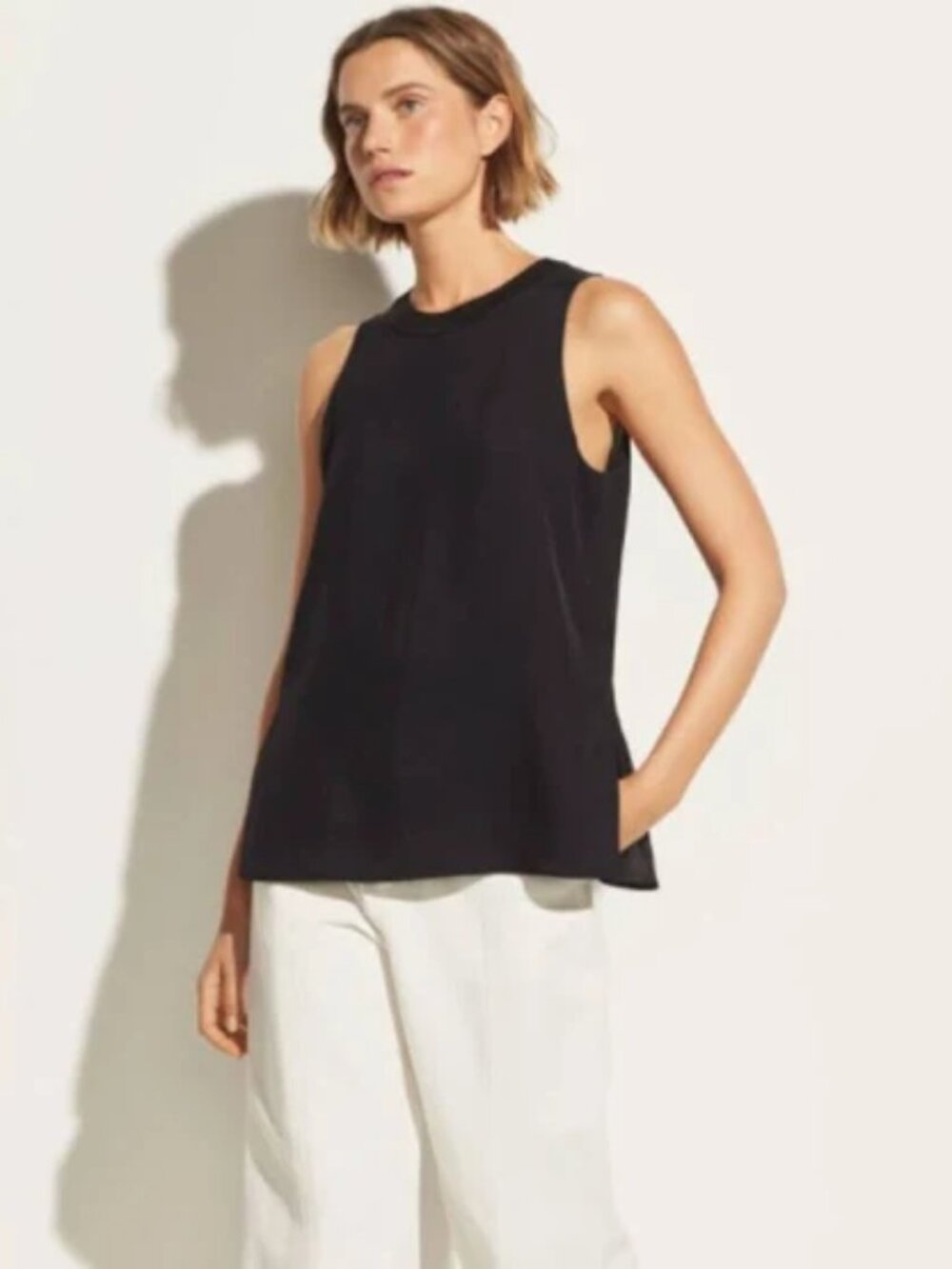 Vince rib trim silk tank NWT